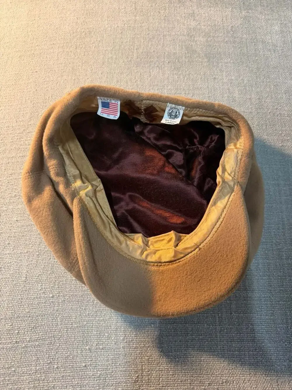 Vintage Union Made Tan Wool 8-Panel Newsboy Cap